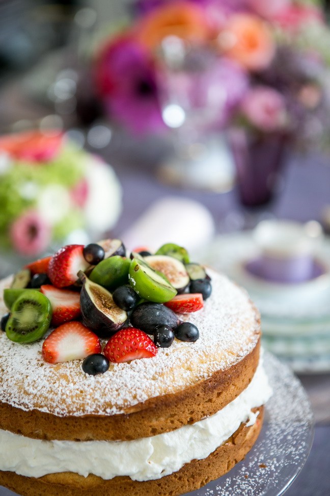 Sponge Cake with Cream, Fruit & Berries