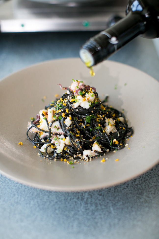 black-ink-pasta-with-rock-shrimp-bottarga-drizzle-olive-oil