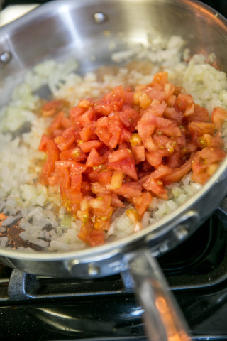 stuffed-calamari-with-tomato-sauce-polenta-sauteed-onions-tomatoes